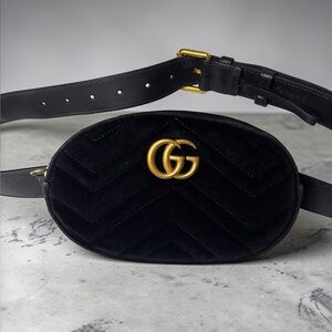 Gucci Marmont Black Matelasse Velvet Belt Bag